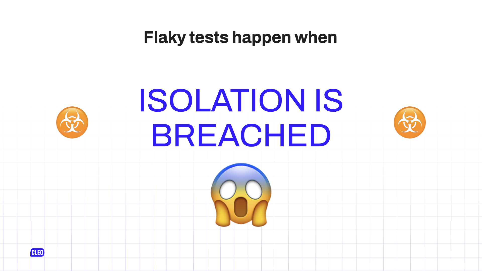 text: Flaky tests happen when isolaation is breached