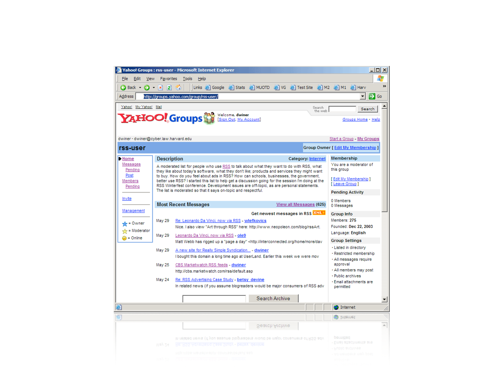 A screenshot of the Yahoo! Groups interface in Internet Explorer