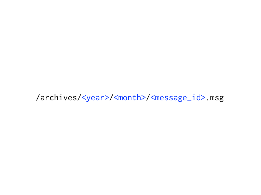 The URL template that the ArchiveDisplayer has to process: /archives/<year>/<month>/<message_id>.msg