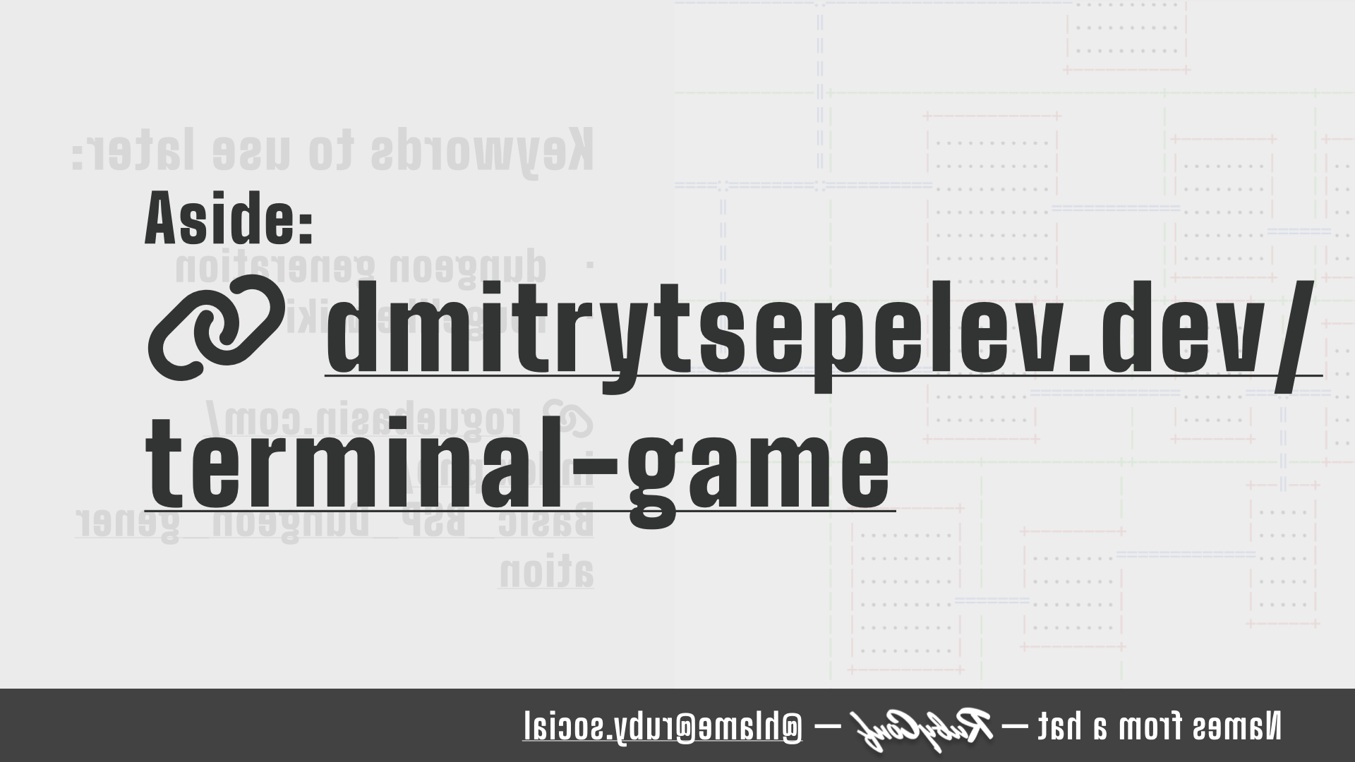 text: Aside: dmitrytsepelev.dev/terminal-game