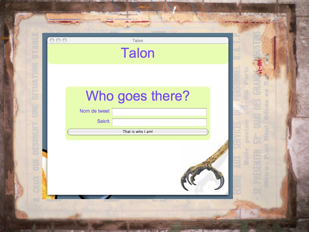 A screenshot of the Talon app window with a log in screen asking for username and password